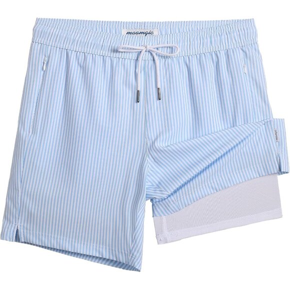 💫 Men Blue Swim Trunks Shorts 7 Inch Suits Stretch Features Soaked Board Short